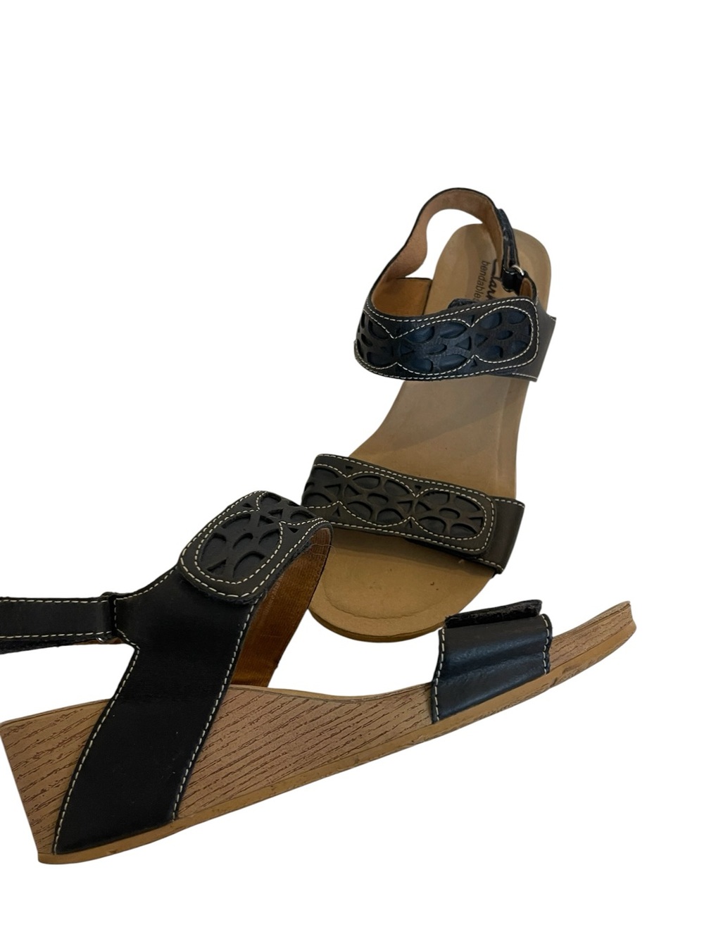Clarks Bendables Black Leather Cutout Slingback Sandals Women’s Shoes - Picture 3 of 6